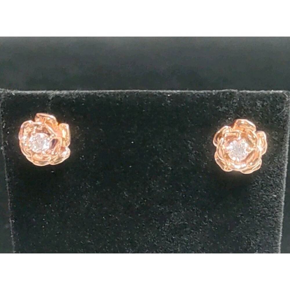 14K Diaminique CZ Rose Stud Earrings 11 MM Diameter Approx .40 TCWT